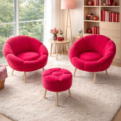 Papatya Πολυθρόνα με Υποπόδιο Φούξια Lida Wellsoft Set 3 Τεμαχίων