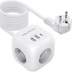 Qoltec Πολύπριζο Aσφαλείας με 2 USB-A, 1 USB-C, Διακόπτη και Καλώδιο 2m