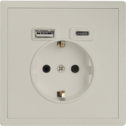 Πρίζα Σούκο Ασφαλείας 16Α με Δυο Θύρες USB A+C Γκρι Ανοιχτό LineMe Gena 50-00633-32