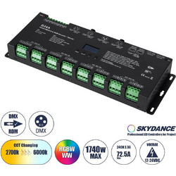 GLOBOSTAR SKYDANCE-D24A 70673 DC DMX Master Dimmer / Controller / Decoder Υψηλής Ταχύτητας με 24 x 3A 72W Κανάλια DC 12-24V 72.5A 1740W Max IP20 - DMX512 & RDM - Μ16.7 x Π5 x Υ2.4cm