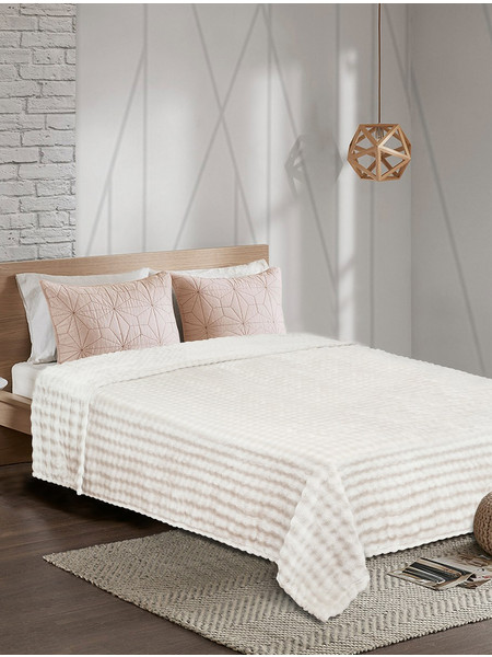 Κουβέρτα Fleece PUFFELLA ECRU MADI μονή: 160 x 220 εκ