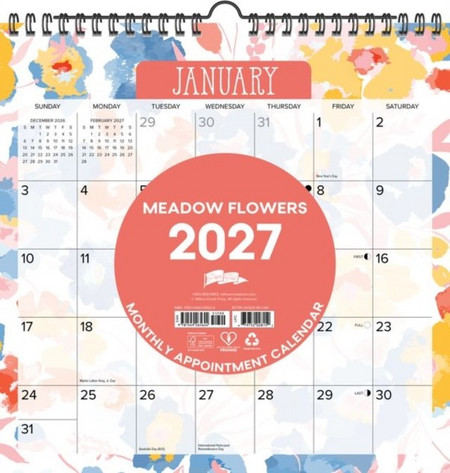 Meadow Flowers 2027 12" x 12" Spiral Wall Calendar - Willow Creek Press - Spiral bound