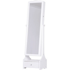 Homcom 831-274WT Κοσμηματοθήκη Μπιζουτιέρα 45x36x150cm με Ολόσωμο Καθρέπτη και LED Φωτισμό Λευκή