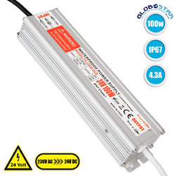 GloboStar(R) 73062 Μεταλλικό Τροφοδοτικό SELV για Προϊόντα LED 100W 4.3A - AC 220-240V σε DC 24V - Αδιάβροχο IP67 Μ23.5 x Π6 x Υ4cm - 3 Years Warranty