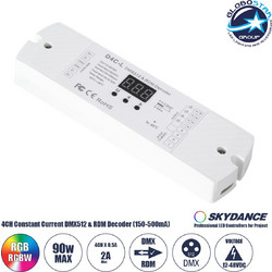 GLOBOSTAR(R) 73145 SKYDANCE D4C-L FLUX CC Controller / Decoder 4CH DC 12-48V σε DC 3-45V 4x150-500mA 2A 90W Max IP20 - DMX512/RDM + 250-16000Hz PWM + Linear/Logarithmic Dimming Curve + Stand-alone Mod