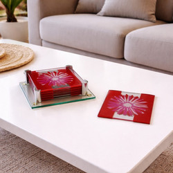 Σουβερ Γυάλινο Τετράγωνο 9x9cm Glowen Coaster σε βάση γιάλινη 6 τεμαχίων Galifas 974293 - Galifas