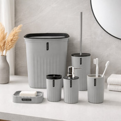Σετ Αξεσουάρ Μπάνιου Πλαστικό Γκρι Aura Bath Collection 6 τεμαχίων ForHome 903576 - For Home