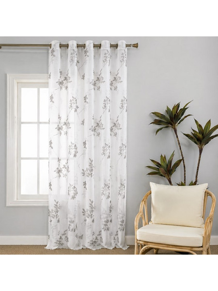 Κουρτίνα με Κρίκο Λινή Ημιδιάφανη Branches Gray 270x280cm Galifas 990899 - Galifas