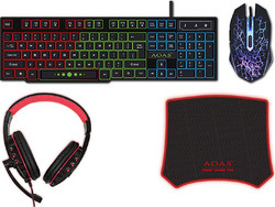AS-1088 Σετ Gaming Πληκτρολόγιο RGB Black