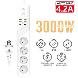 Leewello Πολύπριζο Ασφαλείας με 4 USB-A και 2 USB-C BKL-03-Λευκό