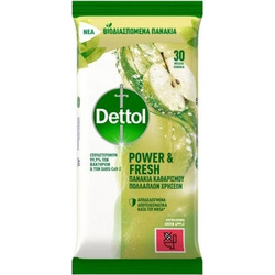 Dettol Υγρά Βιοδιασπώμενα Πανάκια Καθαρισμού Πολλαπλών Χρήσεων με Άρωμα Πράσινο Μήλο 30τμχ