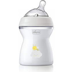 Chicco Natural Feeling Πλαστικό Μπιμπερό με Θηλή Σιλικόνης κατά των Κολικών 2m+ Bee Grey 250ml