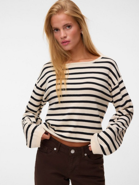 Vero moda 10347970 BIRGH/STRIPES BLACK BOATNECK PULLOVER