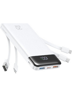Charmast W2065 Power Bank 20000mAh 22.5W με Ενσωματωμένα Καλώδια USB-A & USB-C & Lightning & Micro USB PD3.0 White