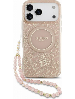 Guess IML Flowers Allover Strap MagSafe Back Cover Pink (iPhone 18 Pro Max / 17 Pro Max)