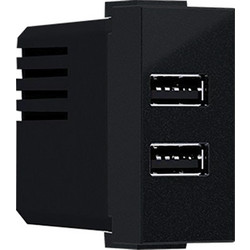 Acaelec Modys Πρίζα Τροφοδοσίας 2xUSB 1 Στοιχείου 1P IP20 230V 50Hz 0.3A 5V DC 2.4A Μαύρο Ματ (10101412355)