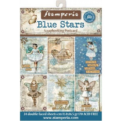 Stamperia 24 Χαρτιά Scrapbooking 11,4x16,5cm Διπλής Όψης Blue Stars