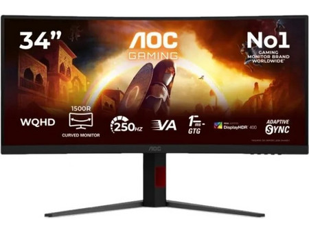 AOC CU34G4ZCA Ultrawide VA HDR Curved Gaming Monitor 34" 3440x1440 (UWQHD 3.4Κ) 250Hz 1ms