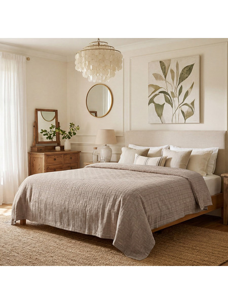 Adam Home Κουβερτα Ζακαρ Υπερδιπλη Matlasse Romvia 230X270 Beige (360 Gsm)