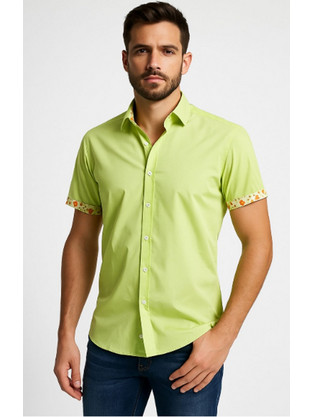 Luciano Faketti Πουκάμισο κοντομάνικο ριγέ compose SLIM FIT λαχανή
