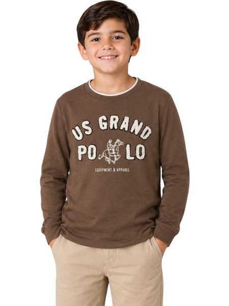 US Grand Polo - US Grand Polo Μπλούζα T-shirt Καφέ με Κέντημα Logo (TR1743M)