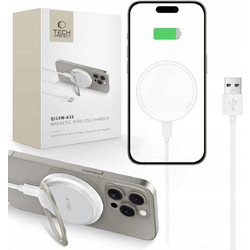 Tech-Protect QI15W-A33 Επαγωγικός φορτιστής με MagSafe και βάση, με καλώδιο USB-A / USB-C - Λευκός