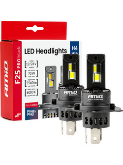 Amio - Λαμπτήρες LED F25 PRO Black Edition H4/H19 70W 12-24V Full CAN Bus με Φωτεινότητα 8000lm σε Ψυχρό Λευκό 6000K για Επιβατικά Αυτοκίνητα & Φορτηγά - Σετ 2 τεμ. (04719/AM)