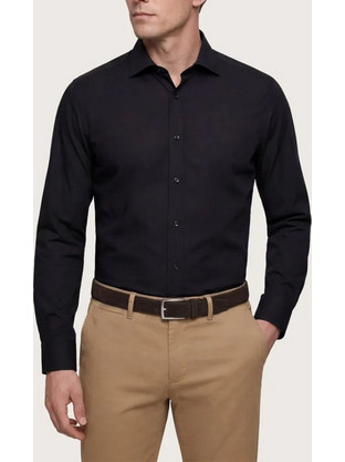CAMICISSIMA Non iron cotton shirt BRISTOL028720-BLACK Black