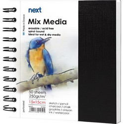 Next Sketch book Mix Media 50 φύλλα 250γρ. 15x15εκ. σκληρό καπάκι σπιράλ