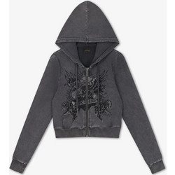 Ed Hardy Stay True Fitted Cropped Zip Thru Hoodie Γυναικεία Ζακέτα Φούτερ Κοντή με Κουκούλα και Φερμουάρ Μαύρη ED6029