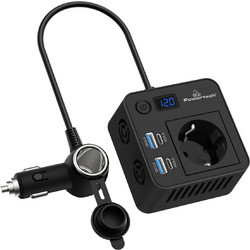 POWERTECH inverter αυτοκινήτου PTL-028, 200W, 12V/24V DC σε 110V/220V AC, με 2x USB-C/2x USB