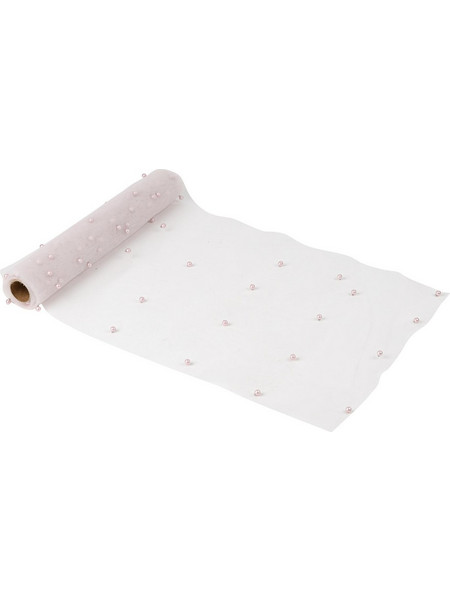 Beauty Home Ράννερ με πέρλες - Ροζ οργάντζα 28 cm x 5 m