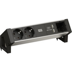 Bachmann DESK2 ALU BLACK - 2x Schuko (Schutzkontakt) 1x USB φορτιστής, 1x ABD GST18