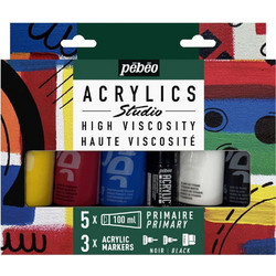Σετ Ακρυλικά Studio Acrylics Βασικά Χρώματα 5x100ml + 3 Μαρκαδόροι Pebeo
