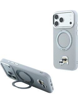Karl Lagerfeld 360 Karl & Choupette Heads Pin MagSafe Θήκη iPhone 18 Pro / 17 Pro Gray
