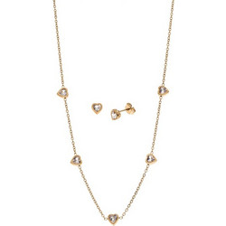 Σετ Γυναικείο Senza Gold Plated Stainless Steel, Κολιέ και σκουλαρίκια με καρδιές - SSD6739GD