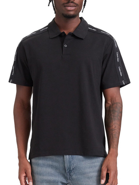 Calvin Klein Logo Tape Ανδρική Μπλούζα Polo Κοντομάνικη Μαύρη LV04RH202G-UB1