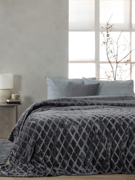 Κουβέρτα Υπέρδιπλη Fleece 220x240 - Palamaiki - Nadine/5 - Coal - Ανθρακί