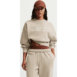 Nike Studio Fleece Medium Weight Γυναικείο Αθλητικό Crop Top Φούτερ Cream IX7276-236