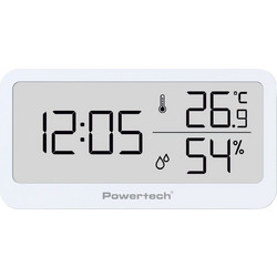 Powertech επιτραπέζιο ψηφιακό ρολόι με θερμόμετρο & υγρασιόμετρo, λευκό - (PT-1656)