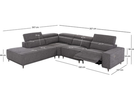 B2BMarkt Lunaris Γωνιακός Καναπές Αριστερή Γωνία Γκρι 307x267x94Yεκ HM3316.01L