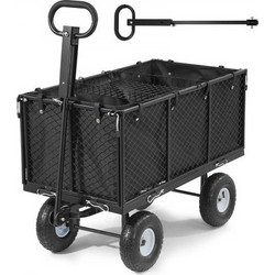 VEVOR Garden Cart, 544.3 kg, Heavy Duty Steel Hand Trolley, Yard Utility Wagon Outdoor Transport Cart with 10-Inch Tires, Adjustable Handle, Detachable Side Panels, Attach to ATV or Tractor, Black
