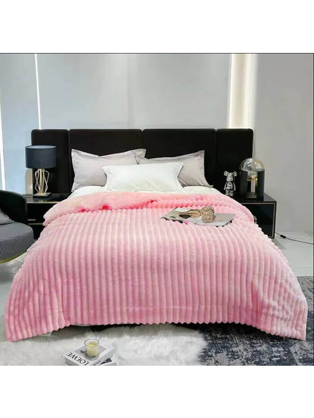 Κουβέρτα Μονή Fleece Coral Με Ανάγλυφο Ριγέ Σχέδιο Γαρύφαλλο 160x260 - Ροζ
