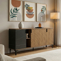Μπουφές Riba pakoworld καρυδί-μαύρη όψη μαρμάρου 180x40x78εκ 230-000179