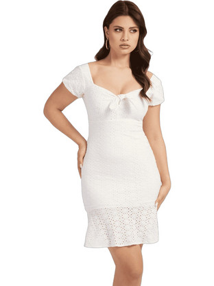 Guess Breanna Mini Καλοκαιρινό Καθημερινό Φόρεμα με Δαντέλα Λευκό W2GK54KB430-G012