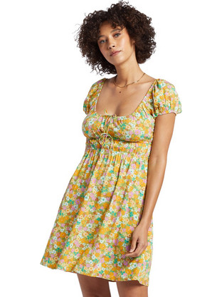 Billabong Sun Kisses Mini Καλοκαιρινό Καθημερινό Φόρεμα Floral Κίτρινο ABJWD00669-GJE0