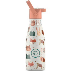 Cool Bottles Ζωάκια Παιδικό Παγούρι Θερμός Ανοξείδωτο BPA Free με Καλαμάκι Λευκό Σομόν 260ml