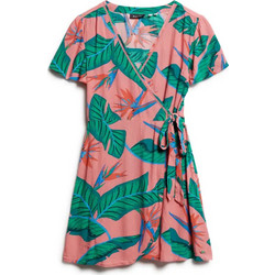 Superdry Mini Καλοκαιρινό Καθημερινό Φόρεμα Floral Κρουαζέ Ροζ W8011666A-2KO