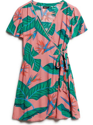 Superdry Mini Καλοκαιρινό Καθημερινό Φόρεμα Floral Κρουαζέ Ροζ W8011666A-2KO