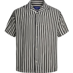 Jack & Jones Ανδρικό Πουκάμισο Βαμβακερό Ριγέ Κοντομάνικο Κανονική Γραμμή Μαύρο 12255197